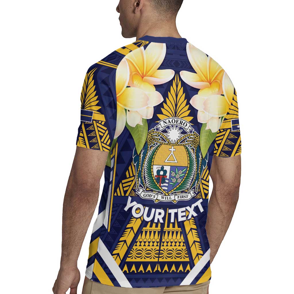 Personalised Nauru Independence Day Rugby Jersey Coat Of Arms With Plumeria - Polynesian Pride