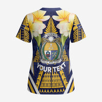 Personalised Nauru Independence Day Scrub Top Coat Of Arms With Plumeria LT05 - Polynesian Pride