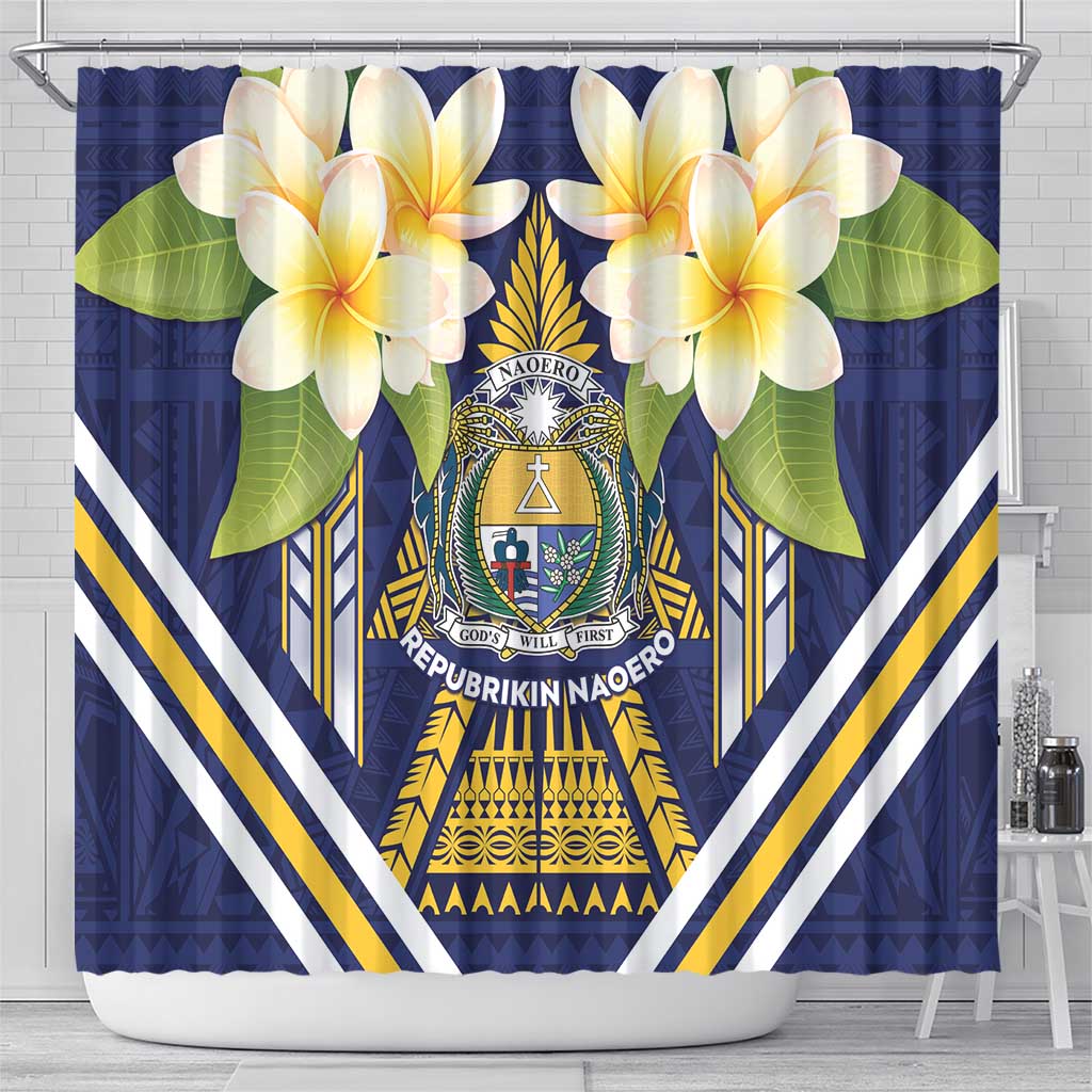 Nauru Independence Day Shower Curtain Coat Of Arms With Plumeria LT05 - Polynesian Pride