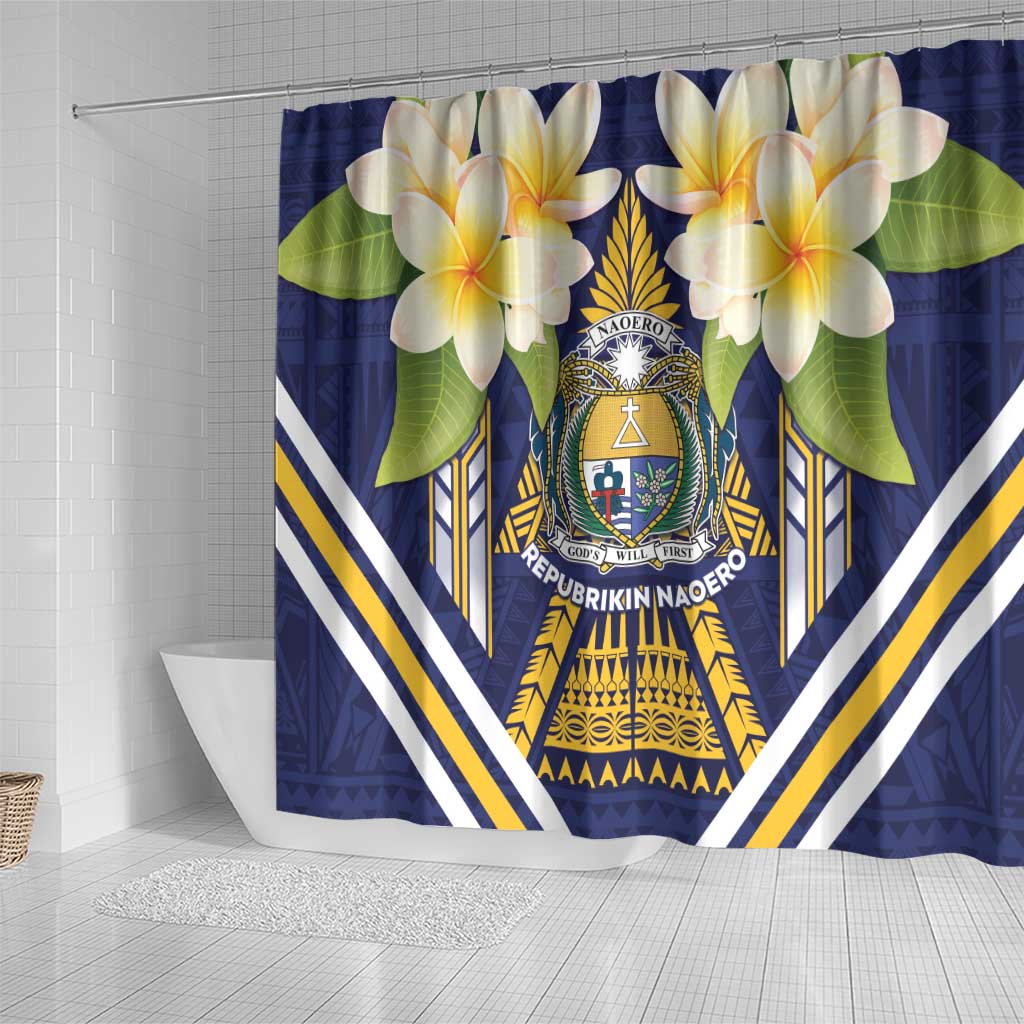 Nauru Independence Day Shower Curtain Coat Of Arms With Plumeria LT05 - Polynesian Pride