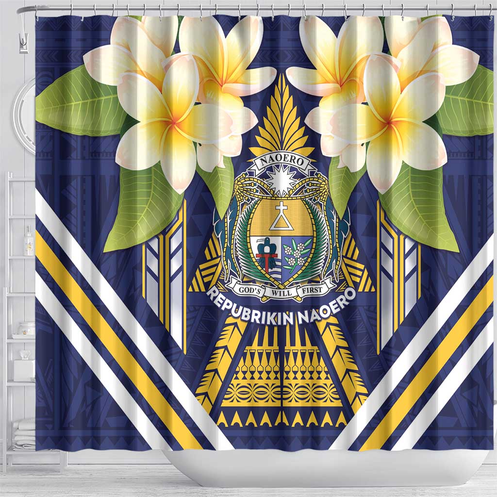 Nauru Independence Day Shower Curtain Coat Of Arms With Plumeria LT05 - Polynesian Pride
