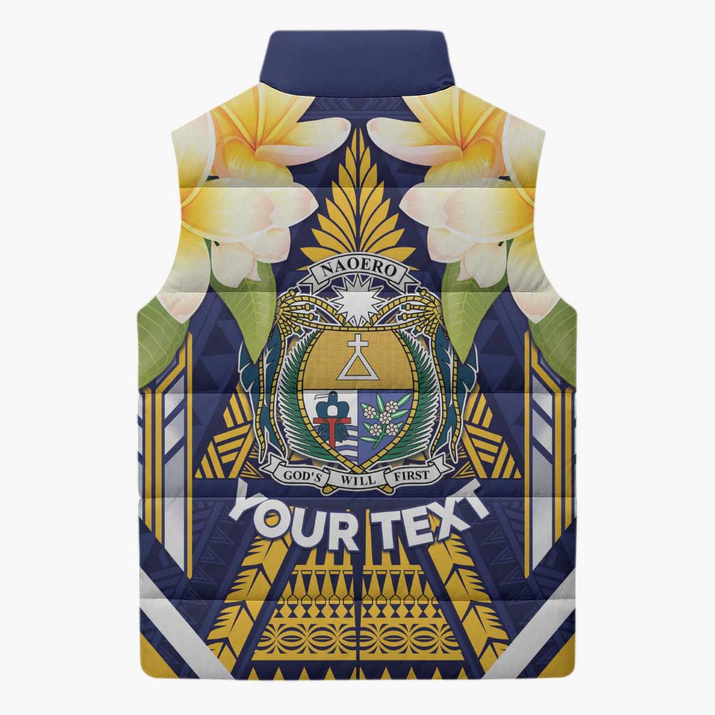 Personalised Nauru Independence Day Sleeveless Puffer Jacket Coat Of Arms With Plumeria LT05 - Polynesian Pride