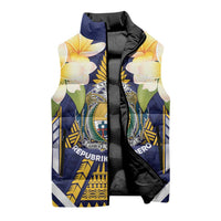 Personalised Nauru Independence Day Sleeveless Puffer Jacket Coat Of Arms With Plumeria LT05 - Polynesian Pride