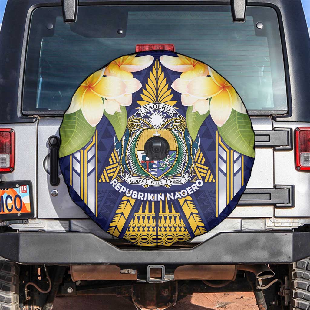 Nauru Independence Day Spare Tire Cover Coat Of Arms With Plumeria LT05 Navy - Polynesian Pride
