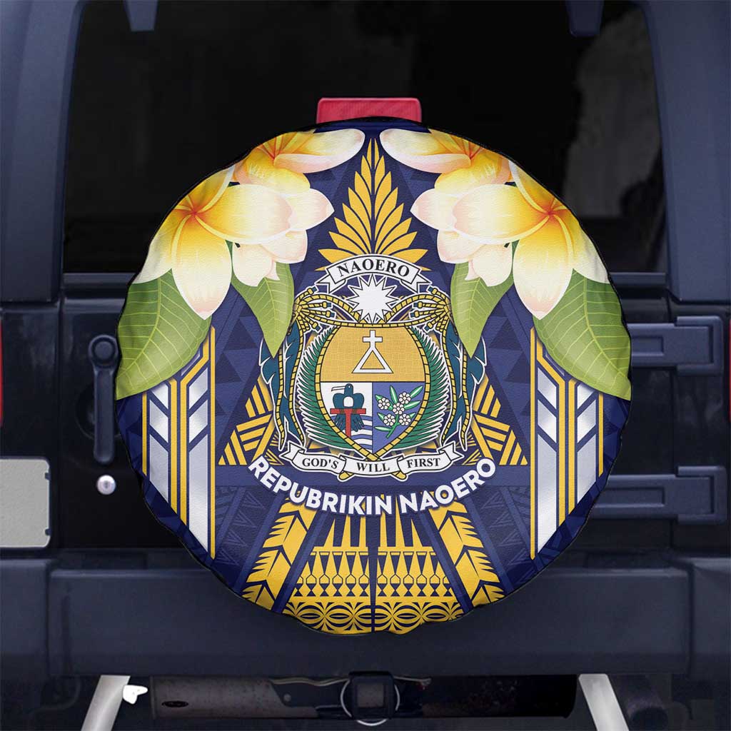Nauru Independence Day Spare Tire Cover Coat Of Arms With Plumeria LT05 No hole Navy - Polynesian Pride