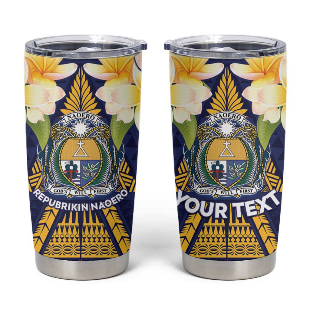 Personalised Nauru Independence Day Tumbler Cup Coat Of Arms With Plumeria LT05 Navy - Polynesian Pride