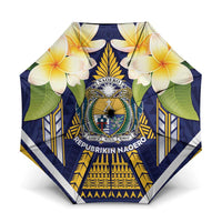 Nauru Independence Day Umbrella Coat Of Arms With Plumeria LT05 One Size Folded 11.42 inch Opened Diameter 37.4 inch Navy - Polynesian Pride