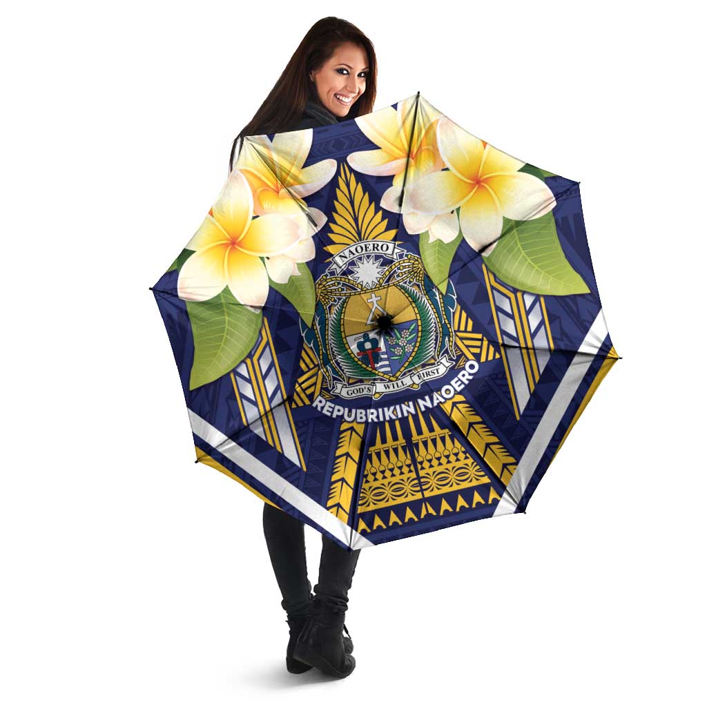 Nauru Independence Day Umbrella Coat Of Arms With Plumeria LT05 - Polynesian Pride