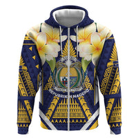 Personalised Nauru Independence Day Zip Hoodie Coat Of Arms With Plumeria LT05 Zip Hoodie Navy - Polynesian Pride