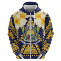 Personalised Nauru Independence Day Zip Hoodie Coat Of Arms With Plumeria LT05 - Polynesian Pride