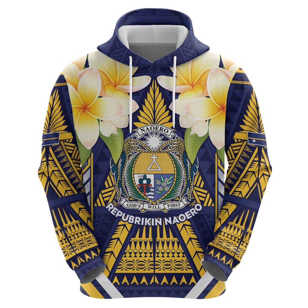 Personalised Nauru Independence Day Zip Hoodie Coat Of Arms With Plumeria LT05 - Polynesian Pride