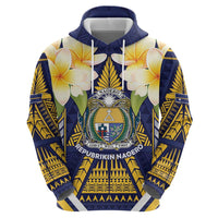 Personalised Nauru Independence Day Zip Hoodie Coat Of Arms With Plumeria LT05 - Polynesian Pride