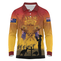 ANZAC Day Long Sleeve Polo Shirt Australia And New Zealand Slouch Hats LT05 Yellow - Polynesian Pride