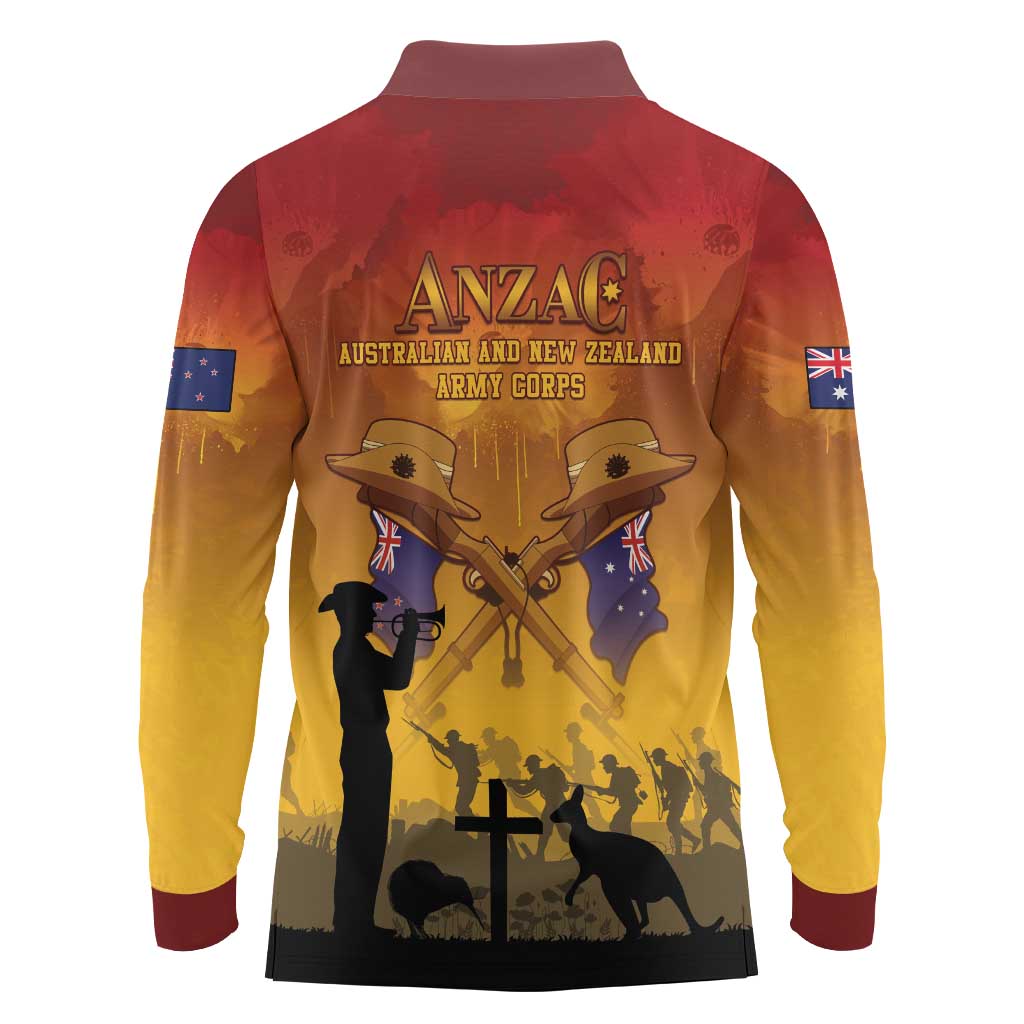 ANZAC Day Long Sleeve Polo Shirt Australia And New Zealand Slouch Hats LT05 - Polynesian Pride