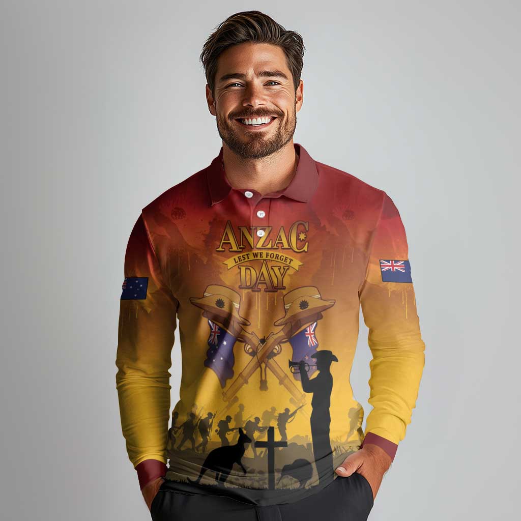 ANZAC Day Long Sleeve Polo Shirt Australia And New Zealand Slouch Hats LT05 - Polynesian Pride