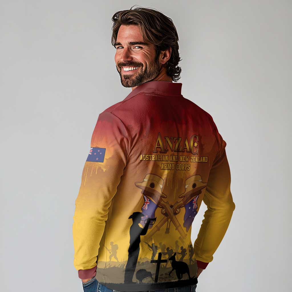 ANZAC Day Long Sleeve Polo Shirt Australia And New Zealand Slouch Hats LT05 - Polynesian Pride