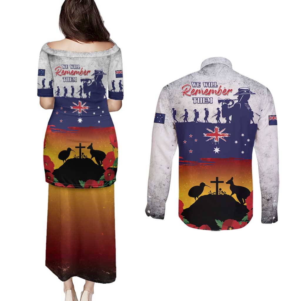 New Zealand And Australia ANZAC Last Post Couples Matching Puletasi and Long Sleeve Button Shirt LT05 - Polynesian Pride