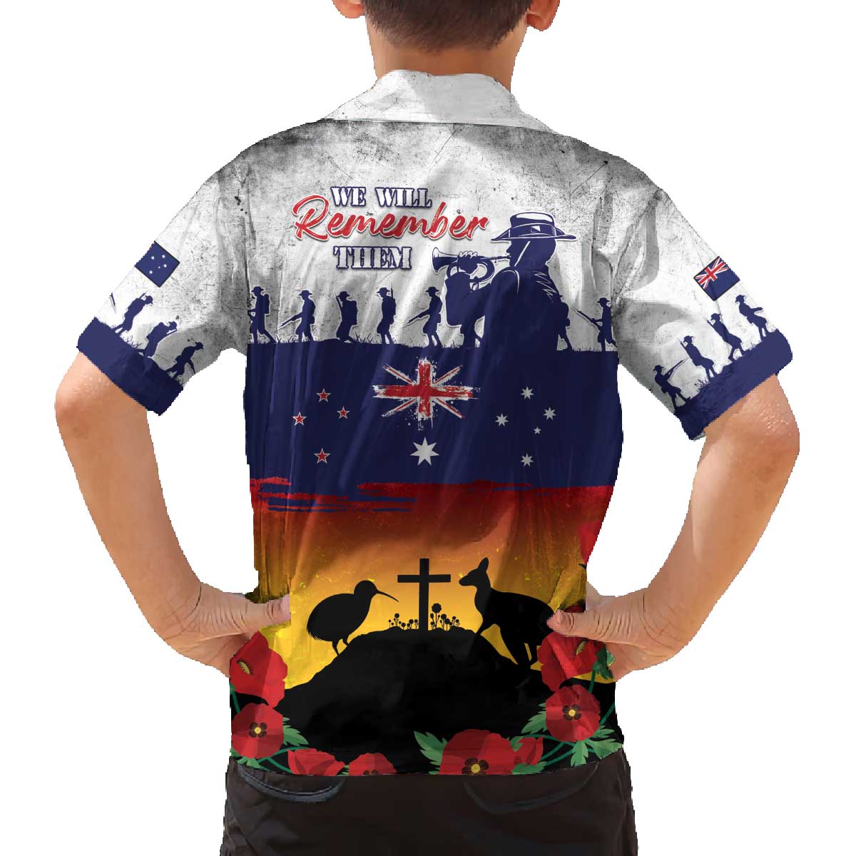 New Zealand And Australia ANZAC Last Post Family Matching Off The Shoulder Long Sleeve Dress and Hawaiian Shirt