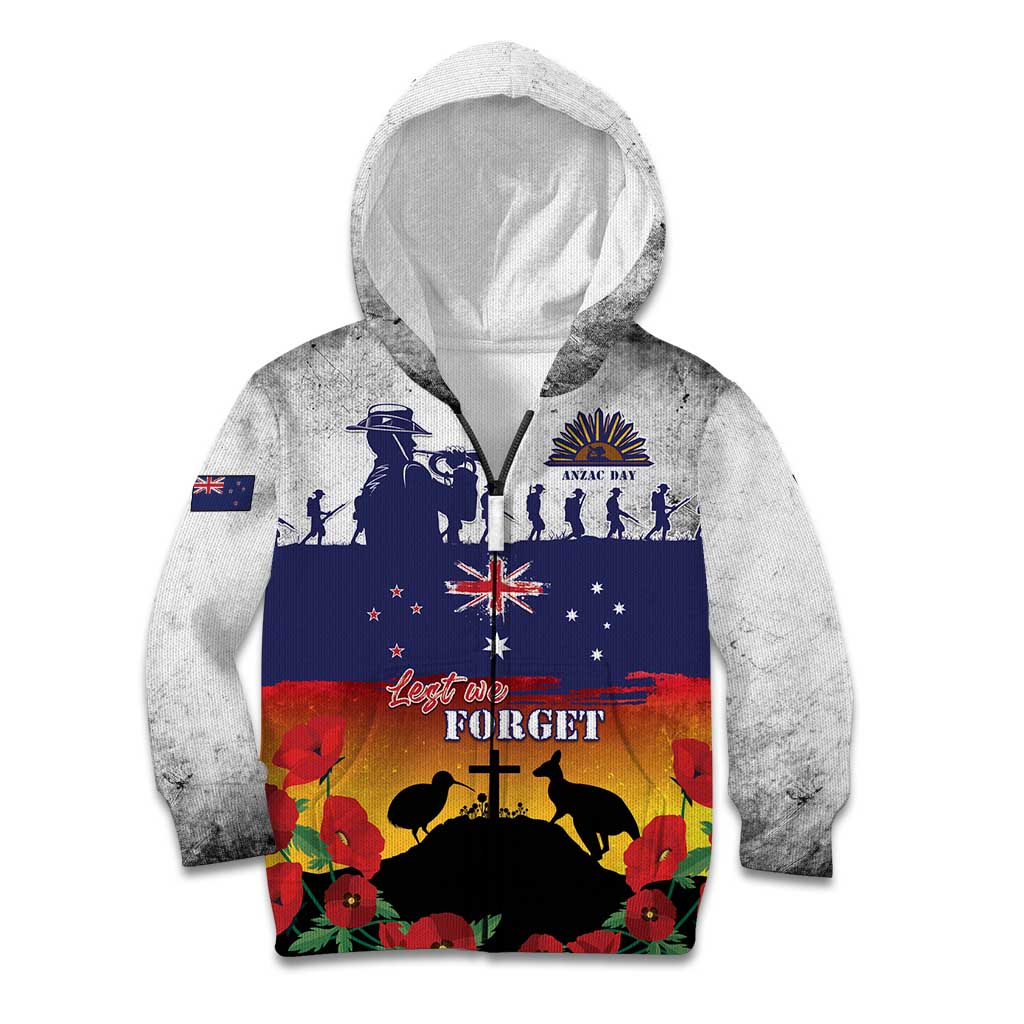 New Zealand And Australia ANZAC Last Post Kid Hoodie LT05 Zip Hoodie Blue - Polynesian Pride