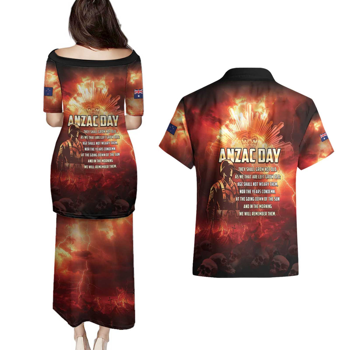 Honouring The ANZAC Spirit Couples Matching Puletasi and Hawaiian Shirt Gallipoli Lest We Forget