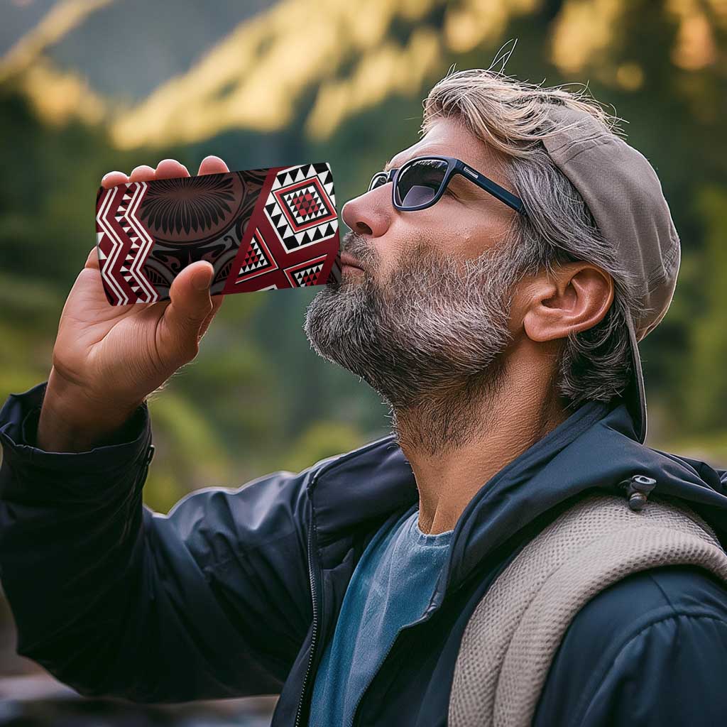 New Zealand Aotearoa 4 in 1 Can Cooler Tumbler Red Taniko Art Maori Pattern
