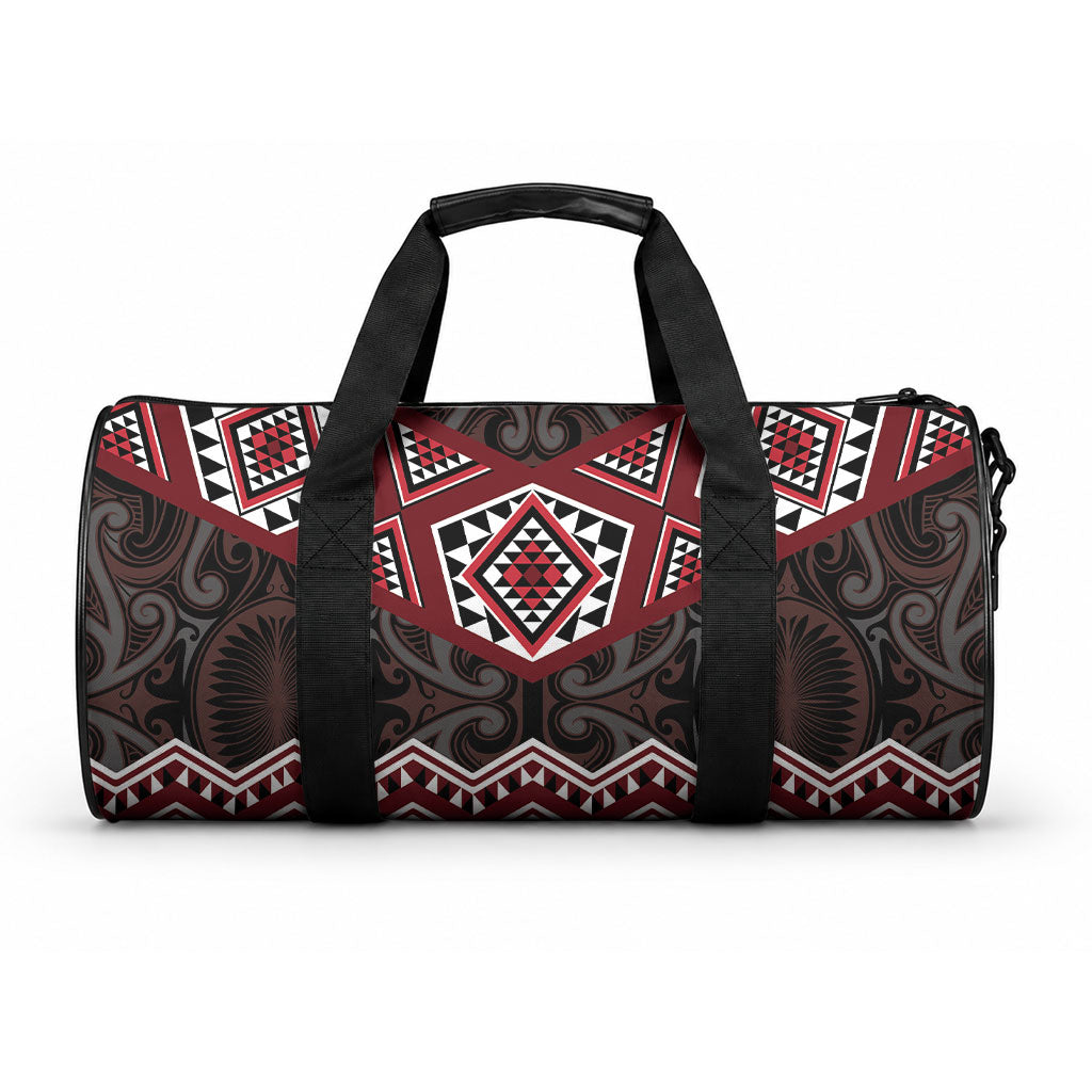 New Zealand Aotearoa Duffle Bag Red Taniko Art Maori Pattern