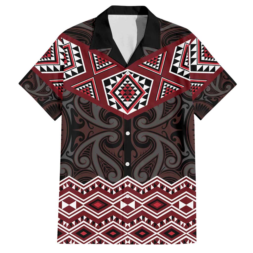 New Zealand Aotearoa Family Matching Off Shoulder Maxi Dress and Hawaiian Shirt Red Taniko Art Maori Pattern