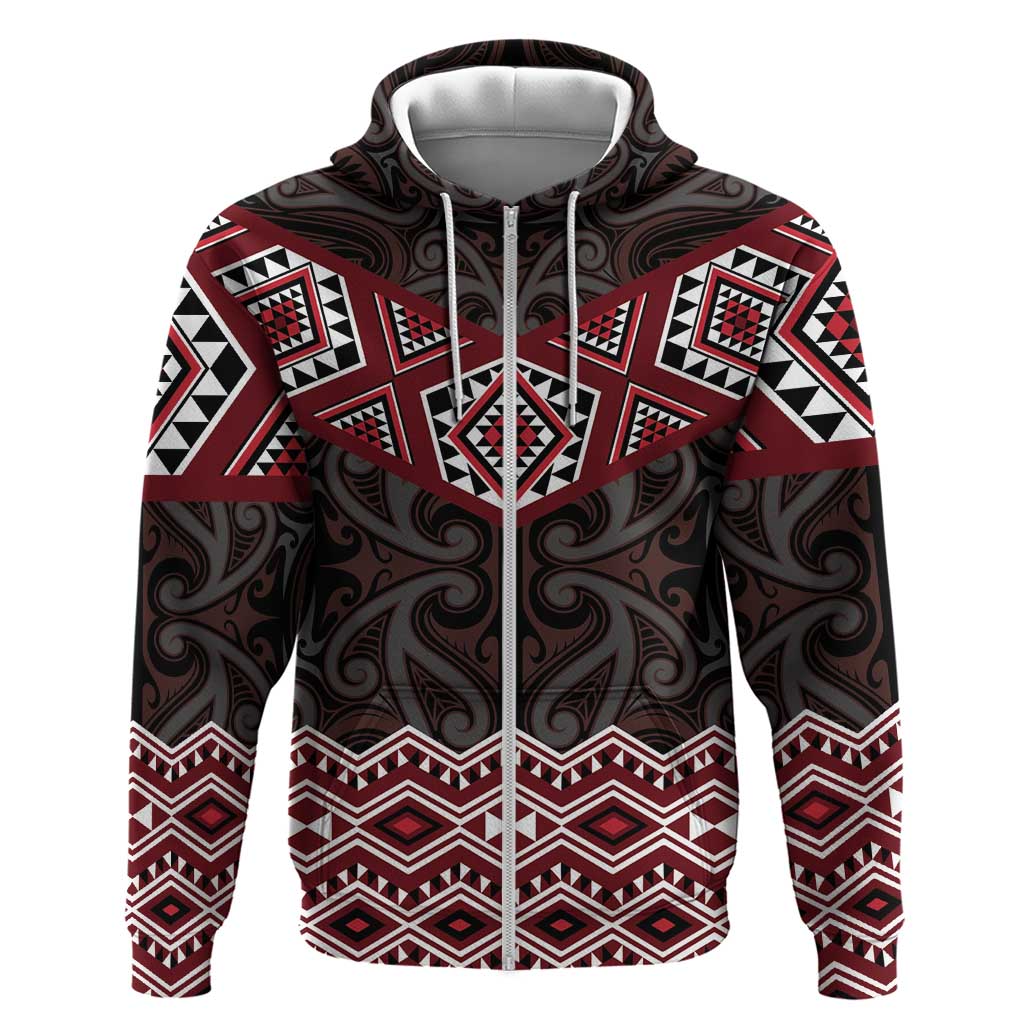 New Zealand Aotearoa Hoodie Red Taniko Art Maori Pattern