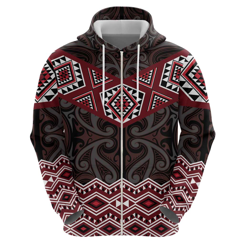 New Zealand Aotearoa Hoodie Red Taniko Art Maori Pattern
