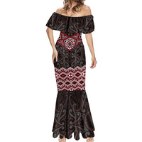 New Zealand Aotearoa Mermaid Dress Red Taniko Art Maori Pattern