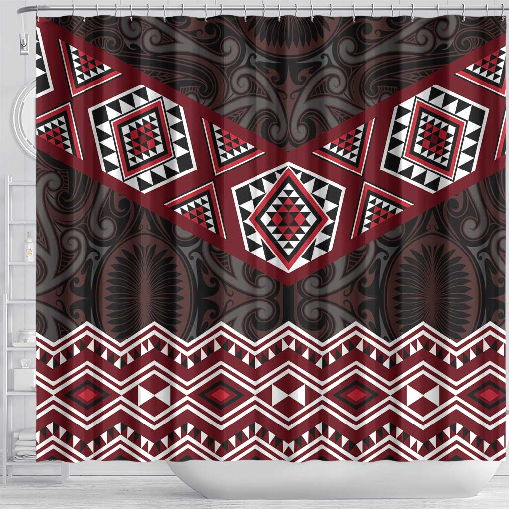 New Zealand Aotearoa Shower Curtain Red Taniko Art Maori Pattern