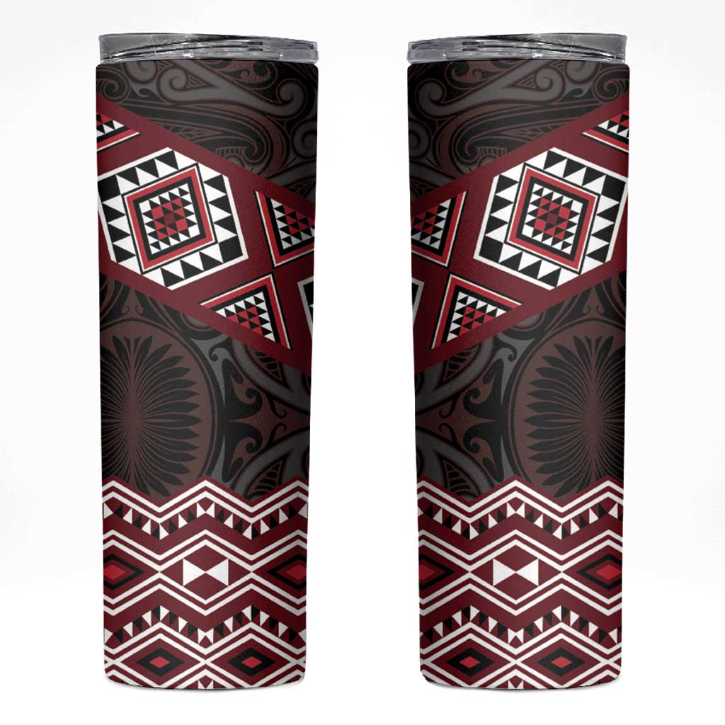 New Zealand Aotearoa Skinny Tumbler Red Taniko Art Maori Pattern
