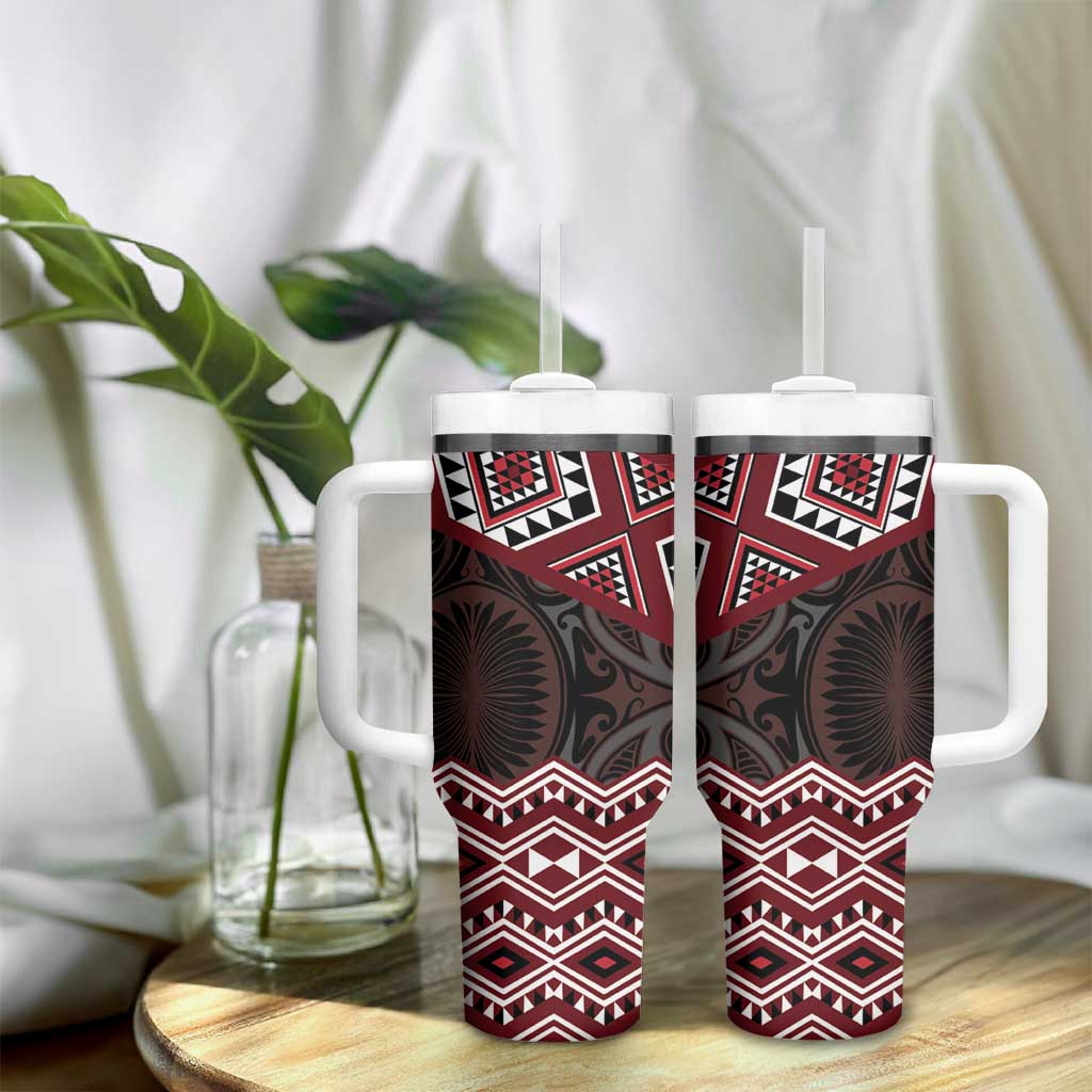 New Zealand Aotearoa Tumbler With Handle Red Taniko Art Maori Pattern