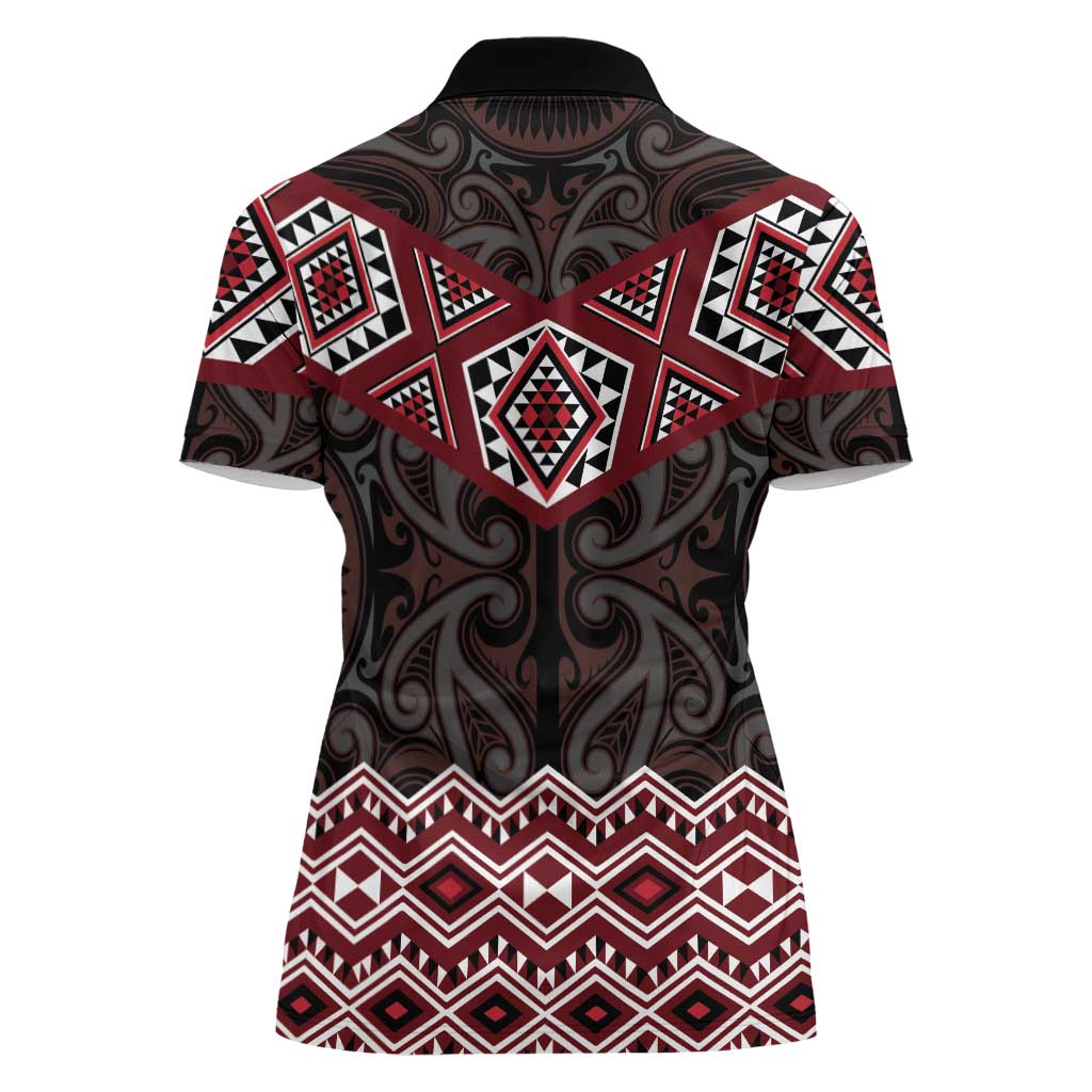 New Zealand Aotearoa Women Polo Shirt Red Taniko Art Maori Pattern