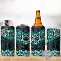 New Zealand Aotearoa 4 in 1 Can Cooler Tumbler Turquoise Taniko Art Maori Pattern