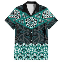 New Zealand Aotearoa Family Matching Long Sleeve Bodycon Dress and Hawaiian Shirt Turquoise Taniko Art Maori Pattern