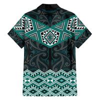 New Zealand Aotearoa Family Matching Long Sleeve Bodycon Dress and Hawaiian Shirt Turquoise Taniko Art Maori Pattern