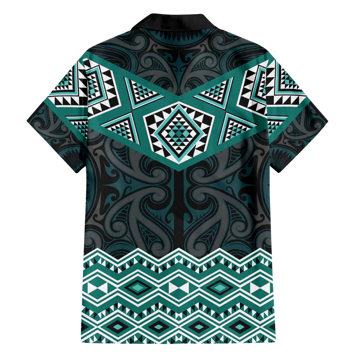New Zealand Aotearoa Family Matching Off The Shoulder Long Sleeve Dress and Hawaiian Shirt Turquoise Taniko Art Maori Pattern