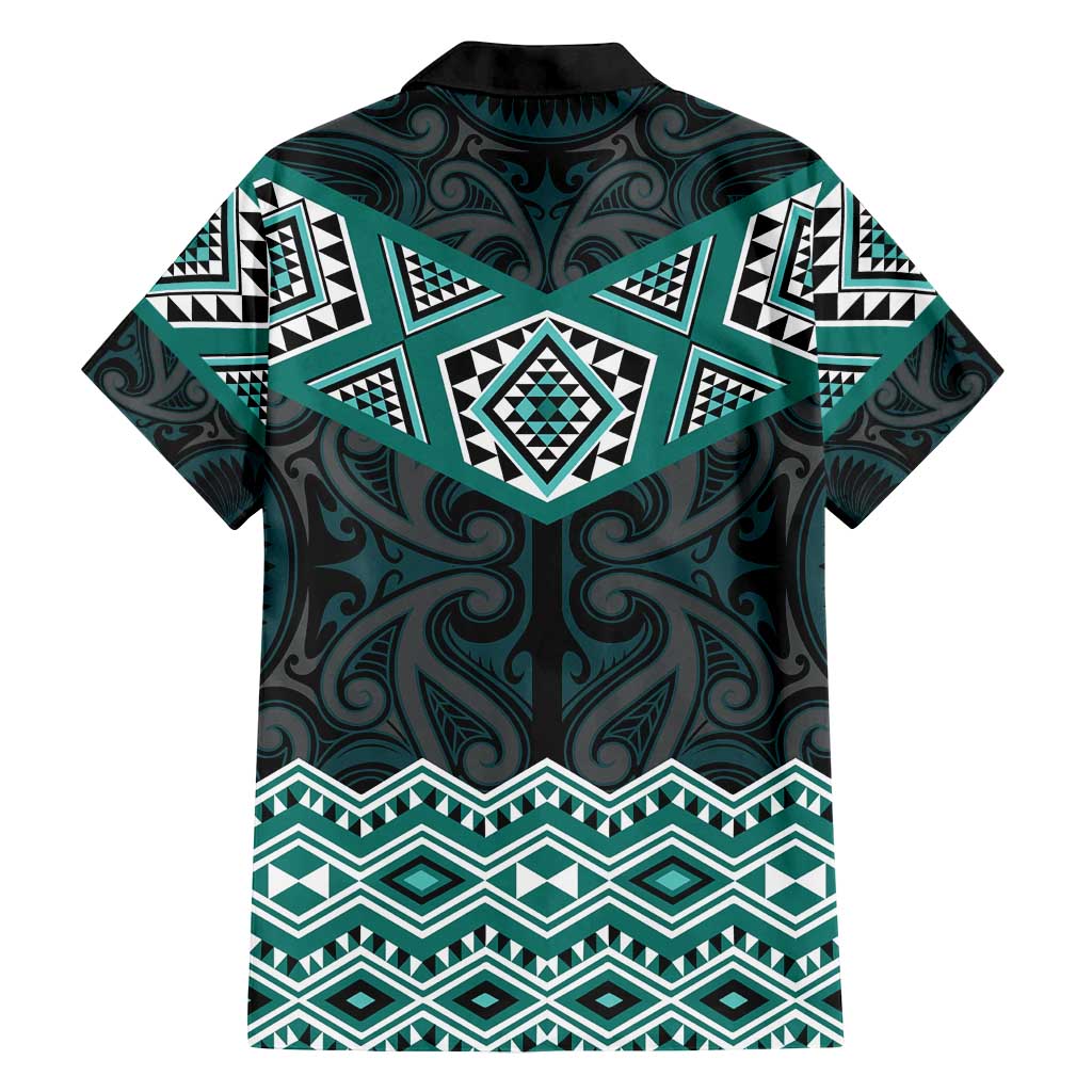 New Zealand Aotearoa Family Matching Puletasi and Hawaiian Shirt Turquoise Taniko Art Maori Pattern
