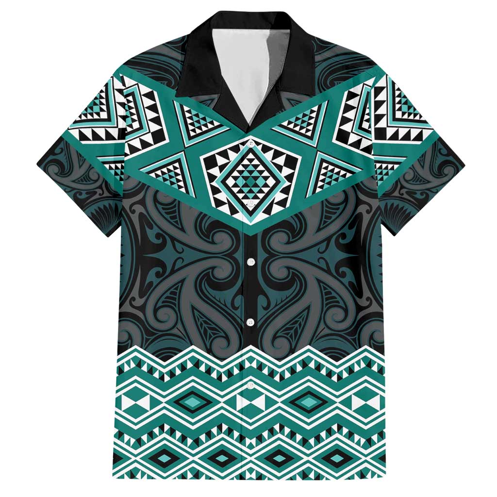 New Zealand Aotearoa Family Matching Short Sleeve Bodycon Dress and Hawaiian Shirt Turquoise Taniko Art Maori Pattern