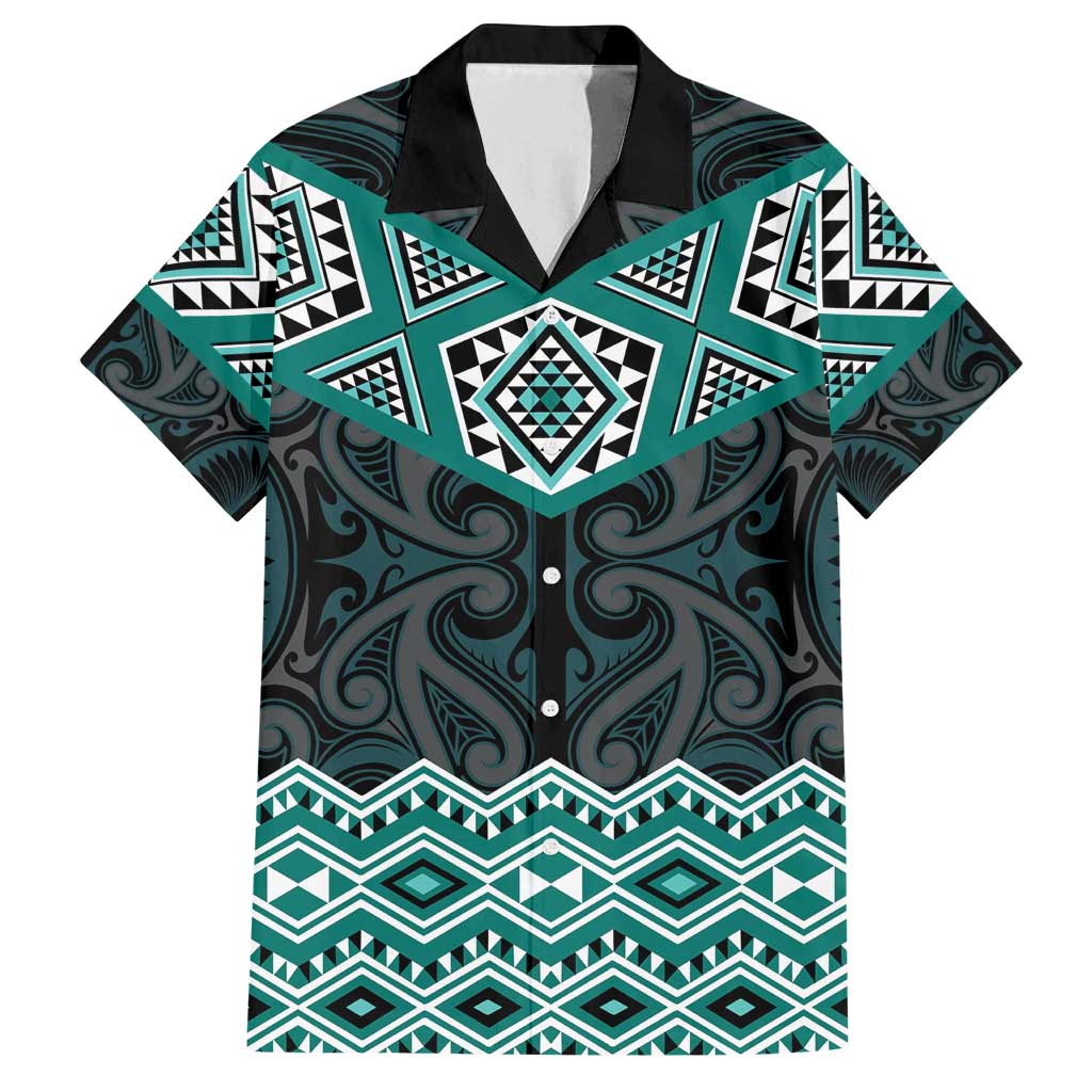 New Zealand Aotearoa Family Matching Summer Maxi Dress and Hawaiian Shirt Turquoise Taniko Art Maori Pattern