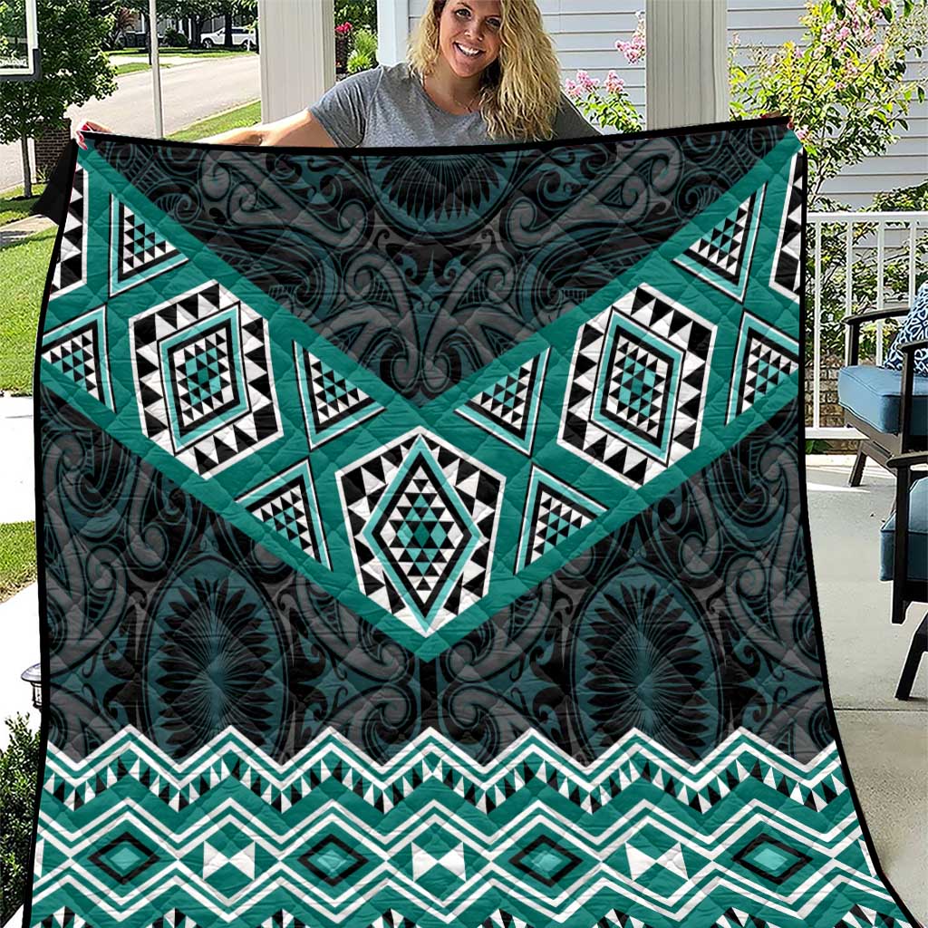 New Zealand Aotearoa Quilt Turquoise Taniko Art Maori Pattern