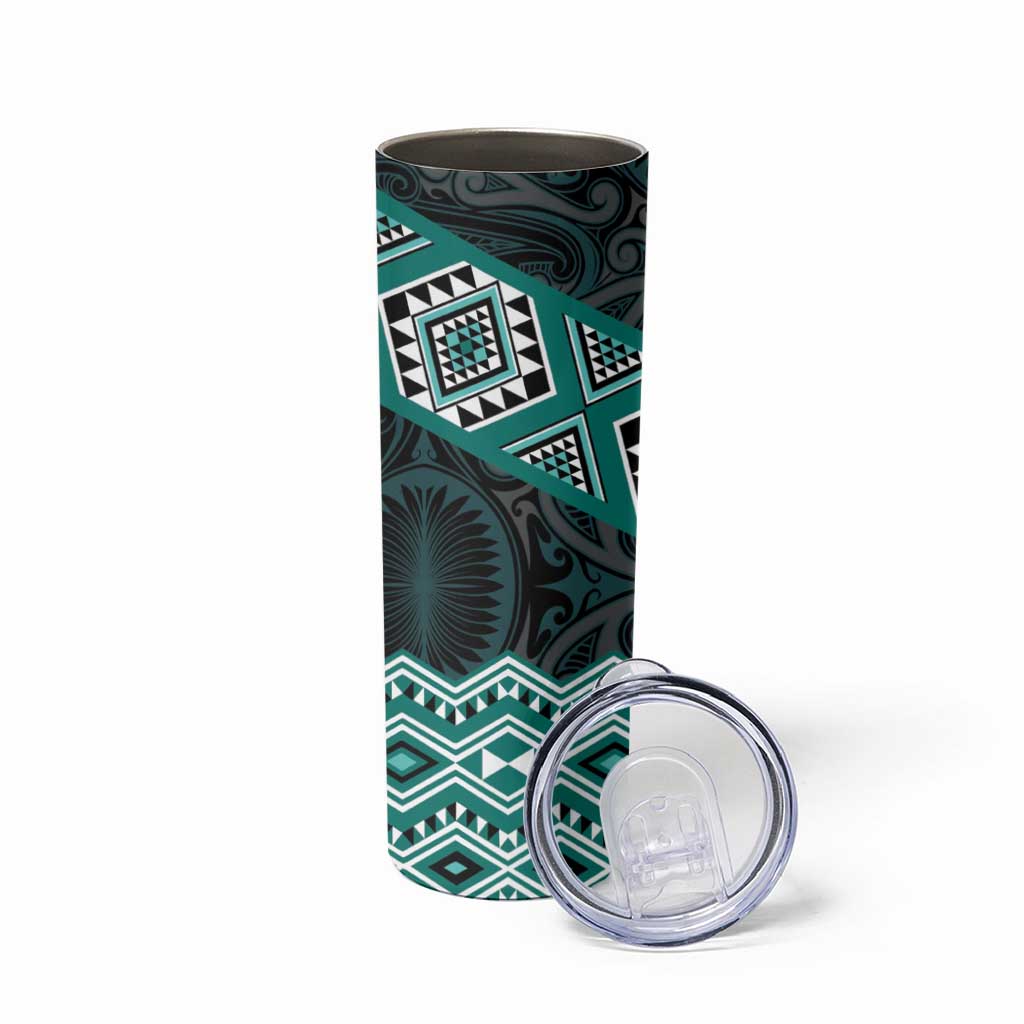 New Zealand Aotearoa Skinny Tumbler Turquoise Taniko Art Maori Pattern