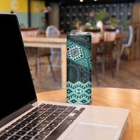 New Zealand Aotearoa Skinny Tumbler Turquoise Taniko Art Maori Pattern
