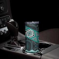 New Zealand Aotearoa Skinny Tumbler Turquoise Taniko Art Maori Pattern