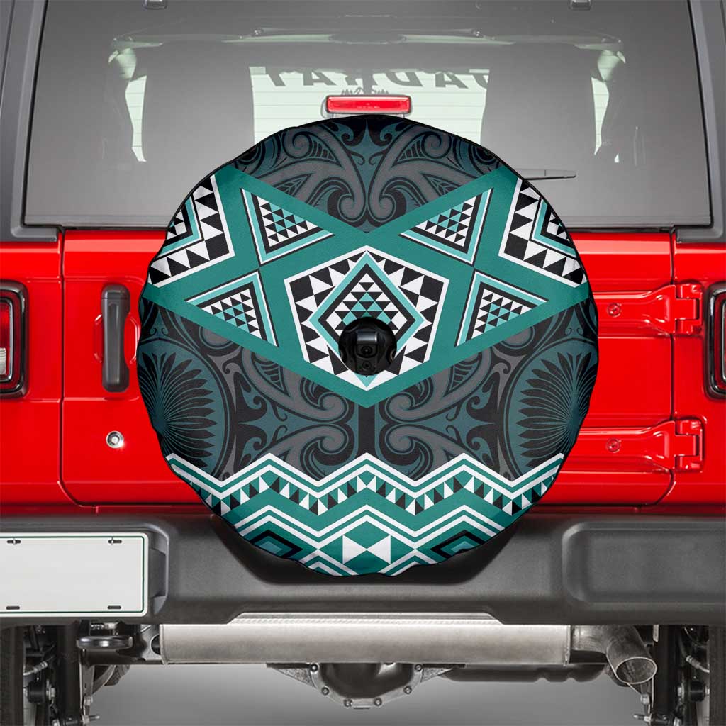 New Zealand Aotearoa Spare Tire Cover Turquoise Taniko Art Maori Pattern