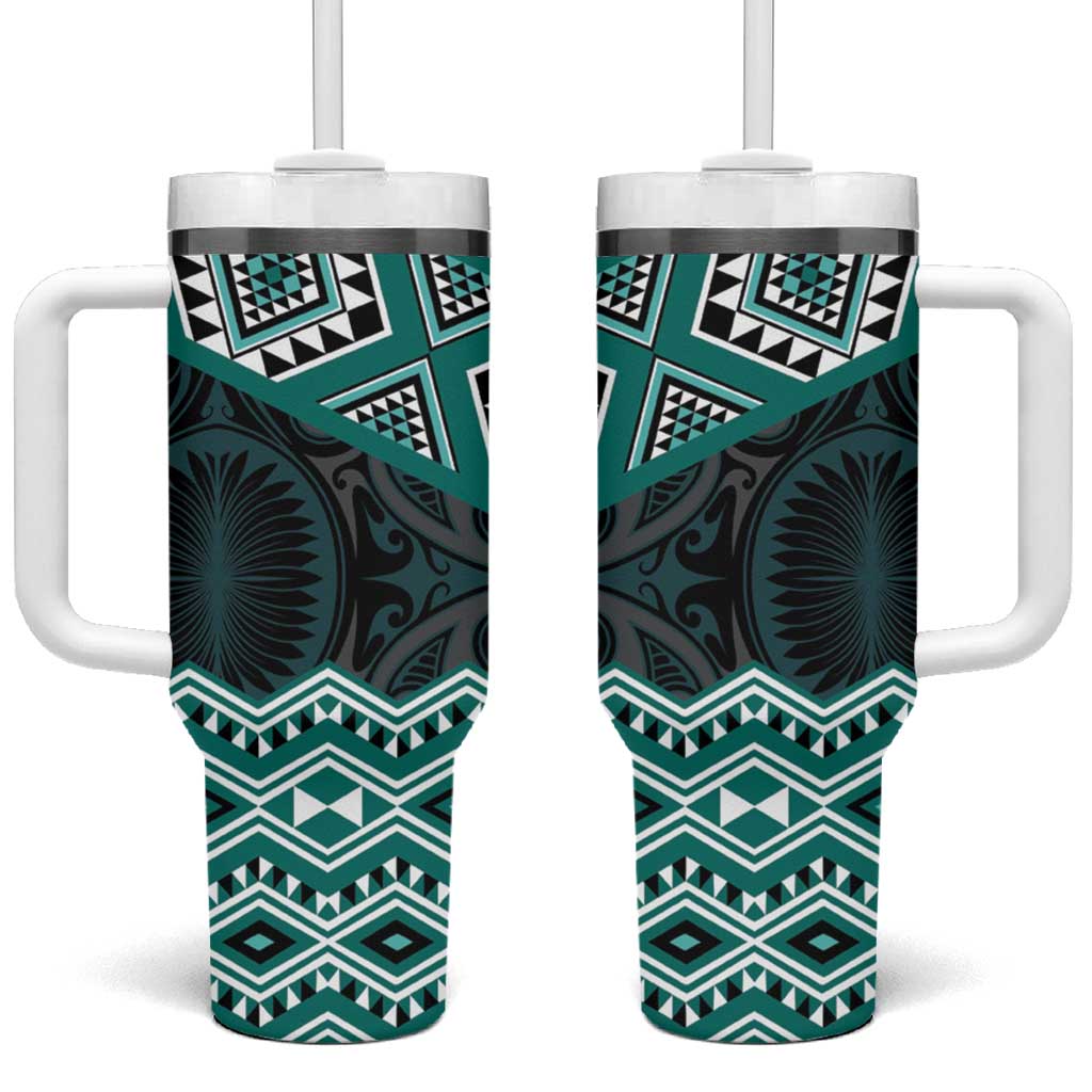 New Zealand Aotearoa Tumbler With Handle Turquoise Taniko Art Maori Pattern