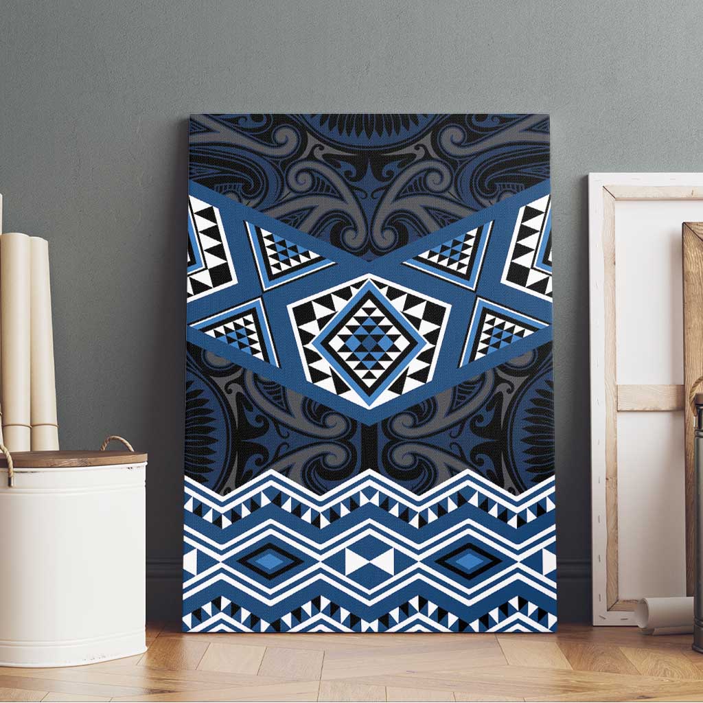New Zealand Aotearoa Canvas Wall Art Blue Taniko Art Maori Pattern