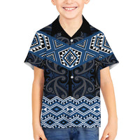 New Zealand Aotearoa Family Matching Summer Maxi Dress and Hawaiian Shirt Blue Taniko Art Maori Pattern