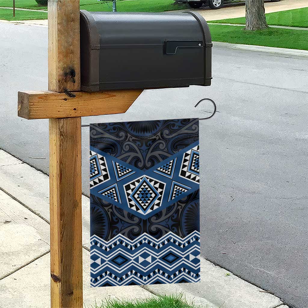 New Zealand Aotearoa Garden Flag Blue Taniko Art Maori Pattern